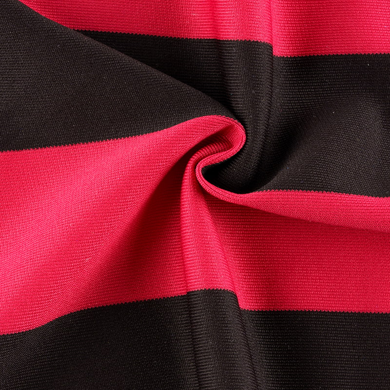 Fabrik Knit Warp Berjalur Merah Dan Hitam